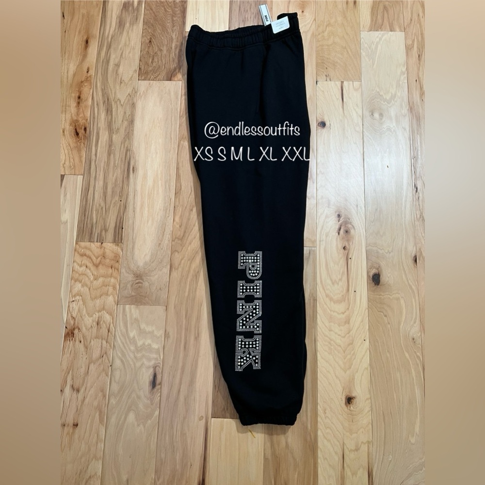 VS PINK LIMITED EDITION BLING BLACK SWEATPANTS IVY FLEECE CAMPUS JOGGERS